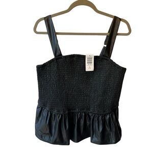 Torrid Vegan Leather Peplum Smocked crop top 1X Black Sleeveless blouse NWT